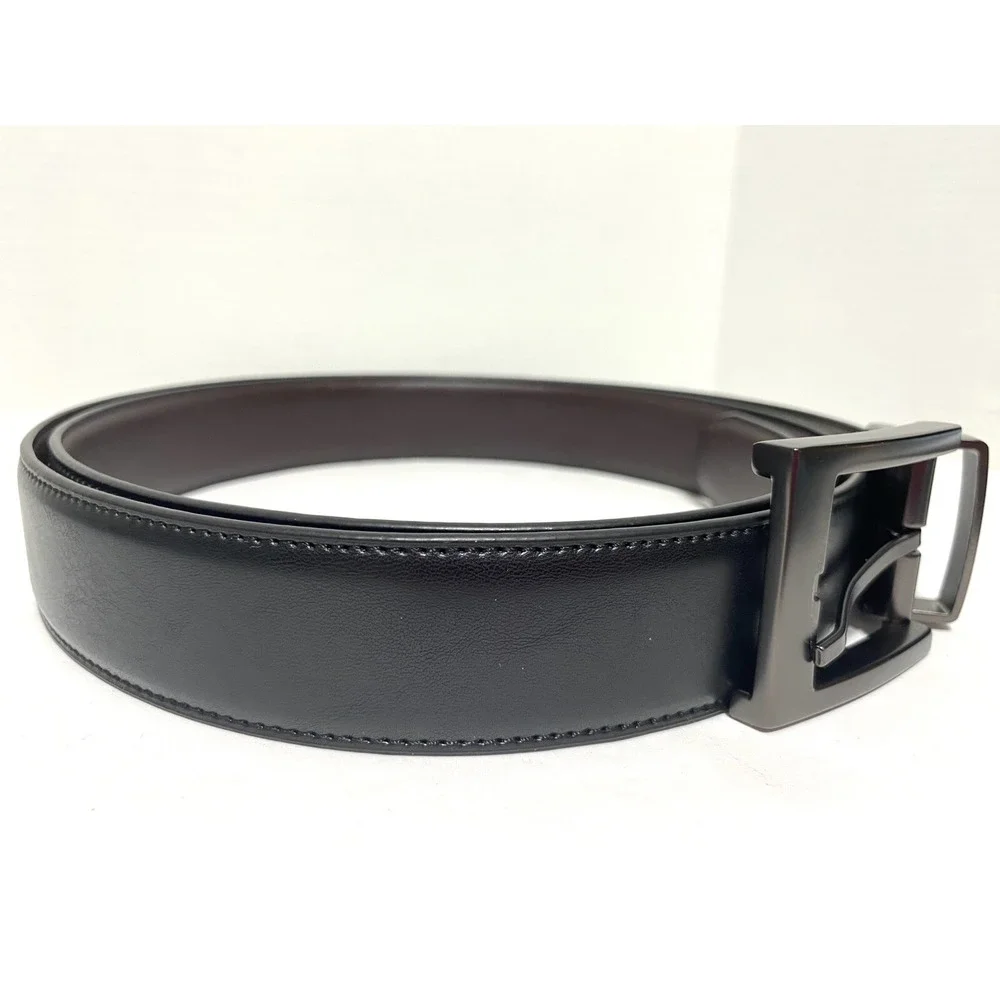 DMLB Mens Reversible Belt Black Brown Coated Leather Gunmetal Buckle 2X 46-48